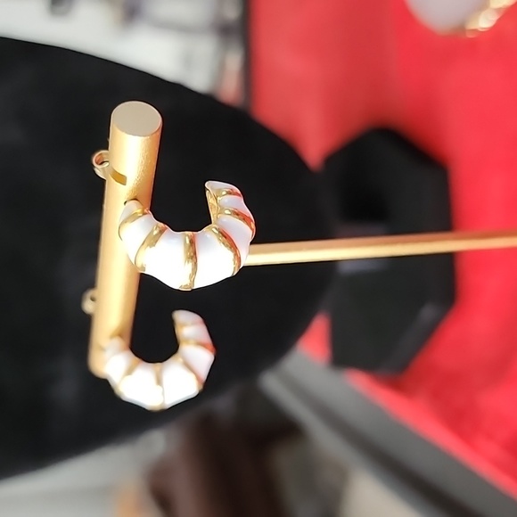 Gold & White Post Earrings - Picture 3 of 6